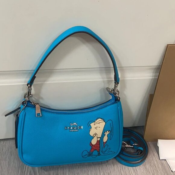 Coach X Peanuts Teri Shoulder/Crossbody Bag With Linus in Leather/Blue CBM31 NWT - Picture 1 of 8